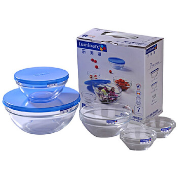 
                                        乐美雅（Luminarc）全钢化玻璃沙拉碗套装 可叠料理碗5件套装  微波炉可用J3502                