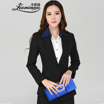 卡茗语 新款小西装女春秋修身显瘦通勤韩版长袖一粒扣女士显瘦小西装 黑色西装 S 黑色西装 S