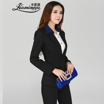 卡茗语 新款小西装女春秋修身显瘦通勤韩版长袖一粒扣女士显瘦小西装 黑色西装 S 黑色西装 S
