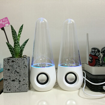 水舞音箱喷泉水柱喷水圆形子弹音响电脑USB迷你七彩灯不倒翁音响喷水音响创意水舞音响 圆形黑色