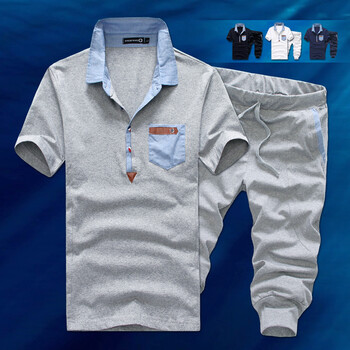 夏天男式韩版休闲短袖<em>套装</em>POLO领运动服<em>中年</em>