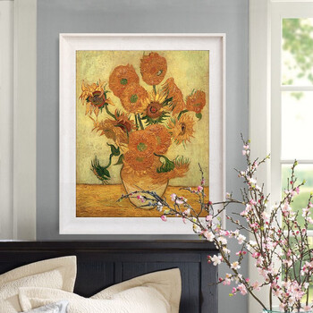 墙蛙wallwa梵高白玫瑰客厅玄关装饰画油画电表箱挂画欧式餐厅美式花卉现代有框壁画