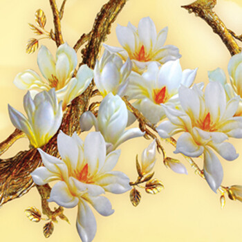 
                                        豪咖无缝壁画电视背景墙布定制中式玉兰客厅装饰画沙发背景墙客厅整体墙布 蚕丝布/平方米                