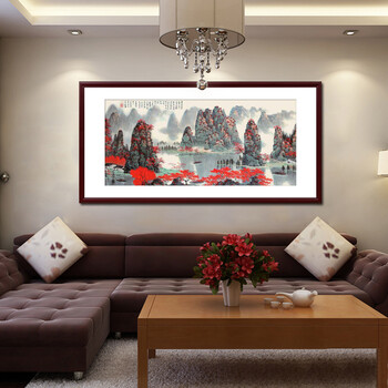 
                                        KINGART  现代中式风景有框画 客厅沙发背景墙挂画 国画 字画家居办公室装饰  G10 旭日东升 50*100(挂卧室)                