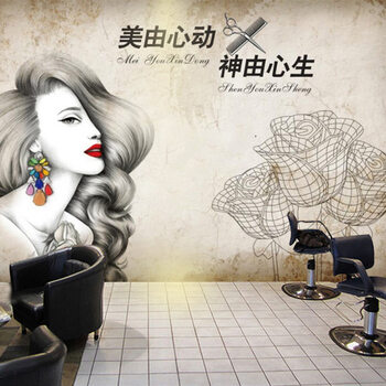 洁邦3d复古美发店墙纸时尚个性造型背景墙墙布发廊美容壁画理发店壁纸