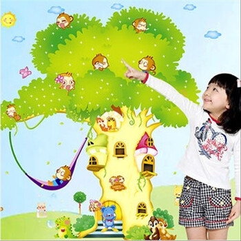 吉朵芸 嘻哈猴子树 第三代墙贴幼儿园装饰玻璃贴纸 儿童房可爱卡通贴纸贴画 如图套装 超大