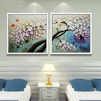 天顶山装饰画家居装饰会所挂画文艺清新简约沙发背景墙壁画现代抽象画客厅二联画油画发财树 可以单幅出售每幅标价186元 50*50CM