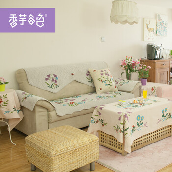 香芋谷色 铃铛花飘窗垫植物花卉沙发套美式乡村布艺沙发坐垫 银灰色 180cmx90cm三人座沙发垫
