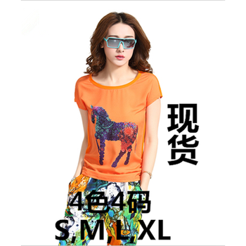 新款夏装女运动套装潮印花烫钻可爱女休闲套装