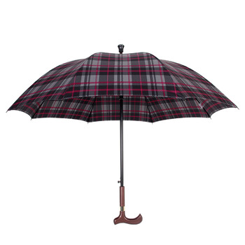 雨景新品 老人拐杖伞晴雨两用超强加固长柄伞礼品伞孝顺爸妈必备 格子拐杖伞