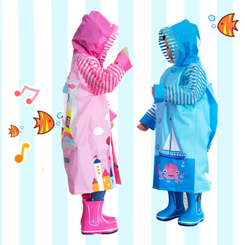 【D.R完美秀】儿童雨衣 男童女童雨披可爱卡通加厚雨衣带书包位斗篷雨衣 多色可选 深海奇遇--深海蓝(卡通)(书包位) XL