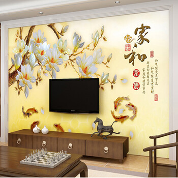 
                                        豪咖无缝壁画电视背景墙布定制中式玉兰客厅装饰画沙发背景墙客厅整体墙布 蚕丝布/平方米                