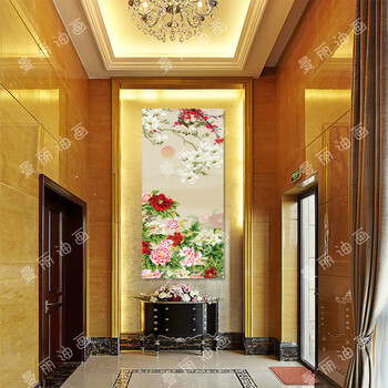 曼丽 油画喷绘装饰画玄关过道中式风景吉祥画竖版九鱼图年年有余 如图1 80*160cm