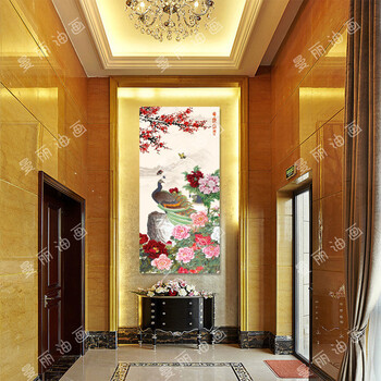 曼丽 油画喷绘装饰画玄关过道中式风景吉祥画竖版九鱼图年年有余 如图1 80*160cm