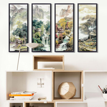 
                                                                                视觉星装饰画客厅沙发墙壁画立体画电表箱遮挡画餐厅床头沙发背景墙挂画中国画山水画四季变换 四季春夏秋冬一套 40cm*100cm金色框                