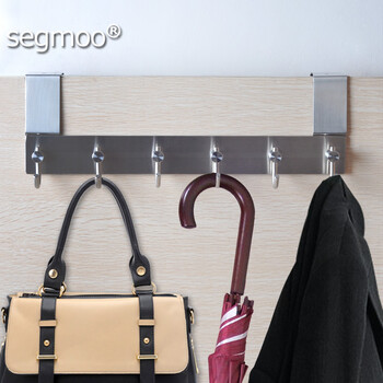 
                                        Segmoo 304不锈钢门后挂钩无痕强力承重挂衣架卧室浴室门衣服收纳挂衣架加厚 8钩 10580                