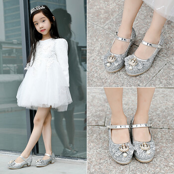 儿童水晶鞋2018新款公主鞋白银色女童演出鞋小女孩高跟鞋宝宝单鞋