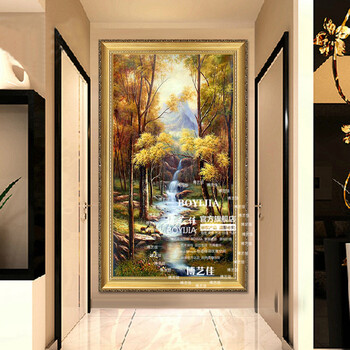 
                                        博艺佳 欧式风景山水画手绘油画酒店家居玄关走廊装饰画有框挂画 A款-豪华角花框 80CM*160CM                