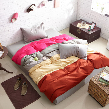 夏维怡 高支高密全棉四件套 四拼撞色纯棉床单
