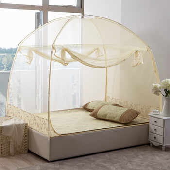 北极绒家纺 夏季床上用品加密蚊帐米黄加高蒙古包150cm*200cm*170cm