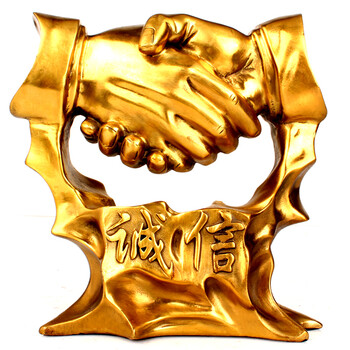 聚缘阁 诚信共赢握手合作摆设品 办公室摆件 工