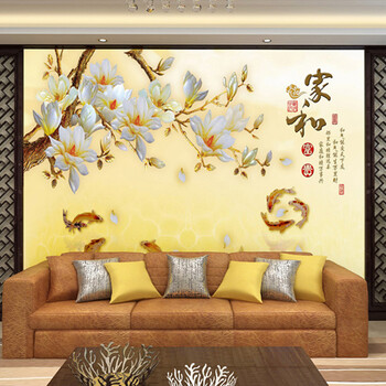 
                                        豪咖无缝壁画电视背景墙布定制中式玉兰客厅装饰画沙发背景墙客厅整体墙布 蚕丝布/平方米                