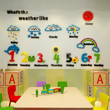 创意天气早教贴3d立体亚克力墙贴儿童培训班英语教室布置墙面贴画 主