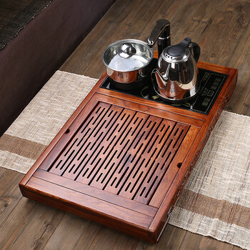 家茗 茶具套组花梨木茶盘 茶具套装 电磁炉 品质花梨 整套高諯茶具套装 E-花梨木雅韵+美丽山水