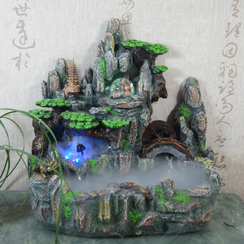 风水摆件 树脂流水工艺品 假山流水喷泉水景风水轮客厅 家居饰品