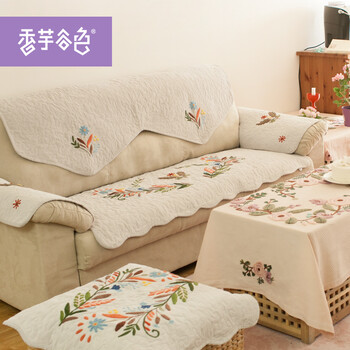 香芋谷色 早餐的故事乡村飘窗垫韩式沙发垫坐垫布艺防滑垫沙发罩沙发巾套装 银灰色 单人座沙发垫90cmx90cm