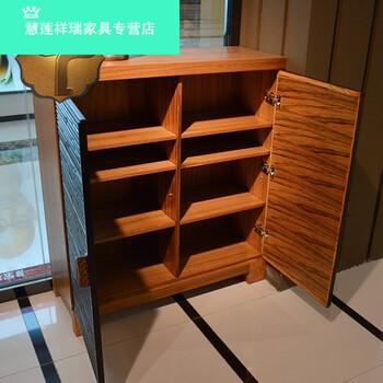 东南亚风格实木鞋柜客厅槟榔色多层玄关柜新中式两门木鞋柜0.