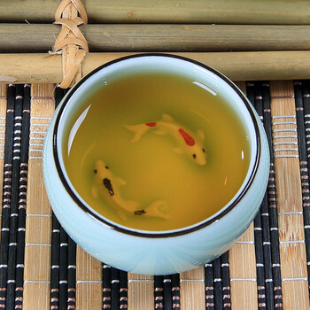 樱艺 龙泉青瓷茶具功夫茶杯 鱼杯彩鲤杯 陶瓷斗笠杯普洱品茗杯茶杯 三足双鱼杯