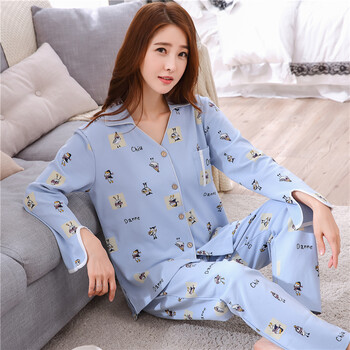 春秋季睡衣女大码休闲长袖纯棉薄款200斤妈妈女士全棉