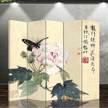 防水防透免安装中式双面艺术屏风改善风水墙文化墙玄关隔断会所办公室酒店隔断折屏古典现代风格5 085 5扇两面加板款