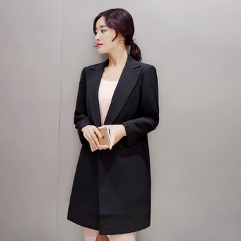 lostmojo 2015春秋装新款修身女士西服中长款长袖小西装女外套休闲潮 109R 黑色 M