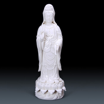 
                                        茗丰堂14-24寸 立莲南海观音菩萨镇宅辟邪陶瓷佛像摆件 德化白瓷观世音 18吋观音菩萨                