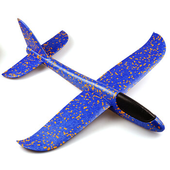 EPP泡沫投掷飞机手抛式滑翔飞机夜光 航模飞机户外运动专用 大号48cm儿童小孩玩具亲子泡沫飞机 蓝色大号 送夜航灯