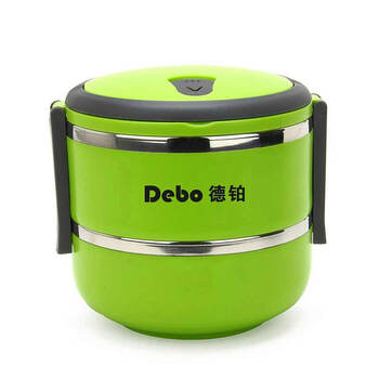 德铂debo不锈钢双层保温饭盒绿色便当盒双层学生便当盒 dep-73-1
