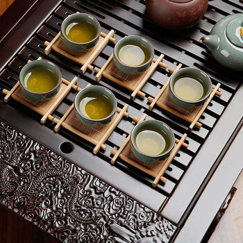 
                                        束氏功夫茶具套装 实木柯木茶盘茶壶茶杯茶海整套快速炉四合一茶具套装 独步青云祥龙003831                