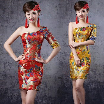 2014新款龙袍中式改良旗袍<em>结婚</em>礼服裙红色时
