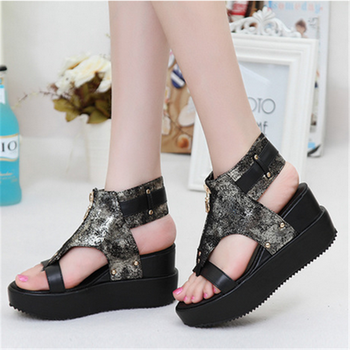 爱狄芬 2014夏季新款欧洲站坡跟厚底高跟凉鞋