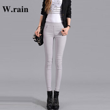 W.rain 秋季新款外穿高腰女士打底裤弹力糖果色薄款大码小脚铅笔裤女长裤 浅灰色薄款 3XL  建议135-145斤