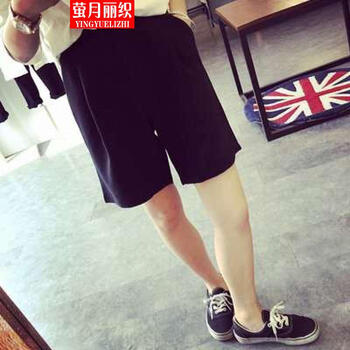 萤月丽织2015春夏季 韩版高腰休闲百搭五分短裤 西装中裤潮女 黑色 L