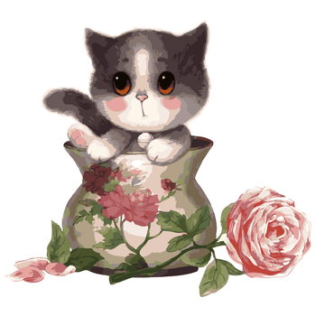 数字油画 儿童卡通动漫萌宠动物油彩填色装饰画小动物 猪兔马 花瓶猫