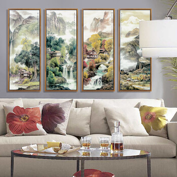 
                                                                                视觉星装饰画客厅沙发墙壁画立体画电表箱遮挡画餐厅床头沙发背景墙挂画中国画山水画四季变换 四季春夏秋冬一套 40cm*100cm金色框                