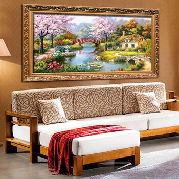 
                                        十字绣客厅新款欧式风景油画花园小屋精准印花大幅十字绣 3股线绣 棉线小版 尺寸150X80 CM                
