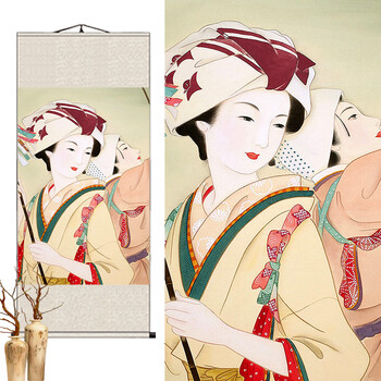 料理店挂画日式风格餐厅榻榻米装饰画和服仕女图浮世绘卷轴画 17 美女