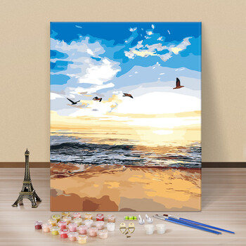 diy数字油画油彩画 客厅海边风景花卉手绘填色装饰画海边小花 a710