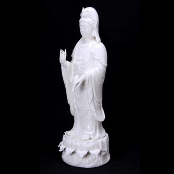 
                                        茗丰堂14-24寸 立莲南海观音菩萨镇宅辟邪陶瓷佛像摆件 德化白瓷观世音 18吋观音菩萨                
