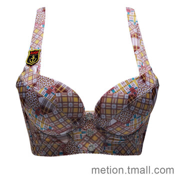 迷瞳 性感<em>英式</em>格子小胸<em>胸罩</em>女士内衣收副乳调